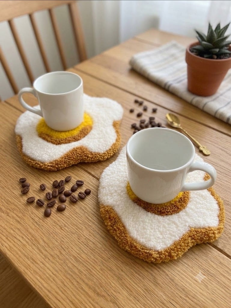 Sunny Side Up Fried Egg Mug Rug