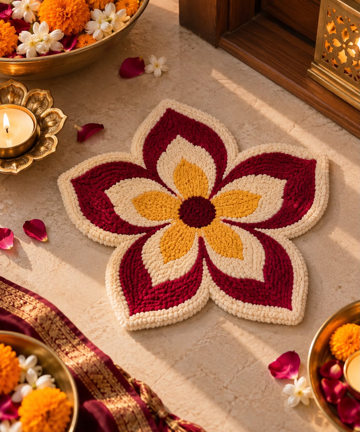 Festive Tufted Mandala Flower Rug