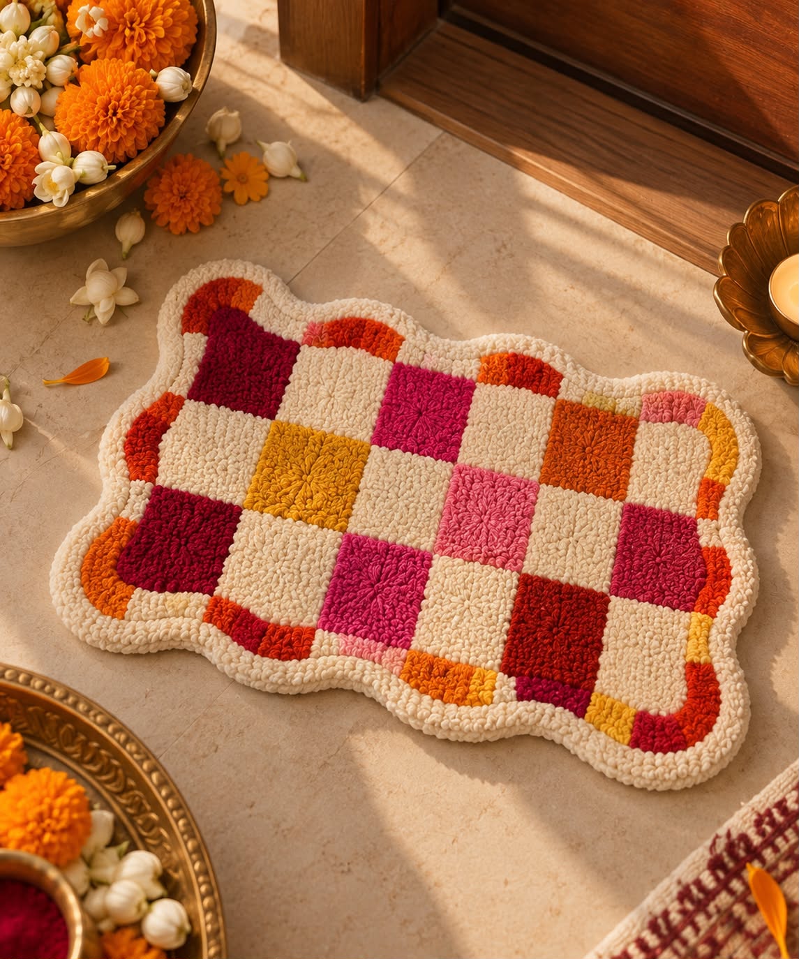 Diwali Checkerboard Wavy Rug